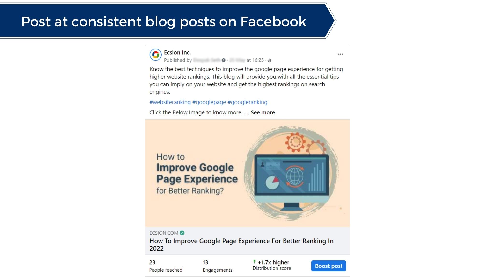 Post at consistent blog posts on Facebook